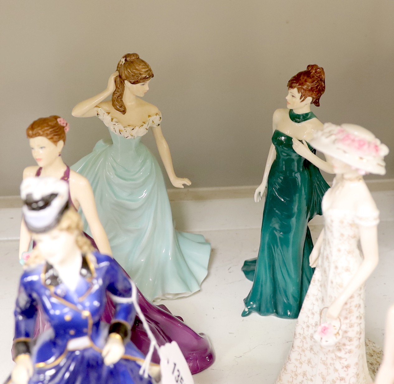 Thirteen Royal Worcester and Coalport figures of ladies, to include Dearest Rose, Sheer Elegance, Happy Birthday, Joanna, Eleanor, Keepsake, Mystique, Kate, Royal Enclosure, Juliet, With This Ring, and Susan, some with c